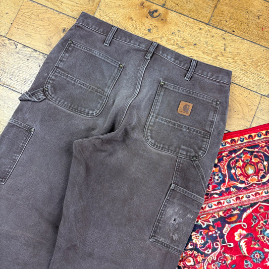 Vintage Carhartt Brown Double Knee Workwear Carpenter Baggy Trousers - 34