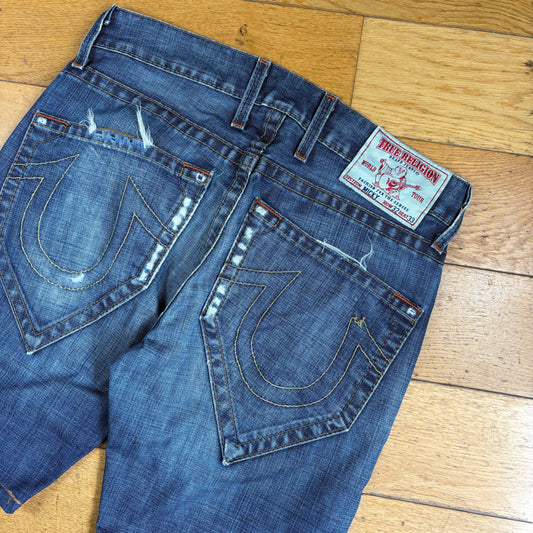 Vintage True Religion Blue Embroidered Y2K Shorts Jorts - 36