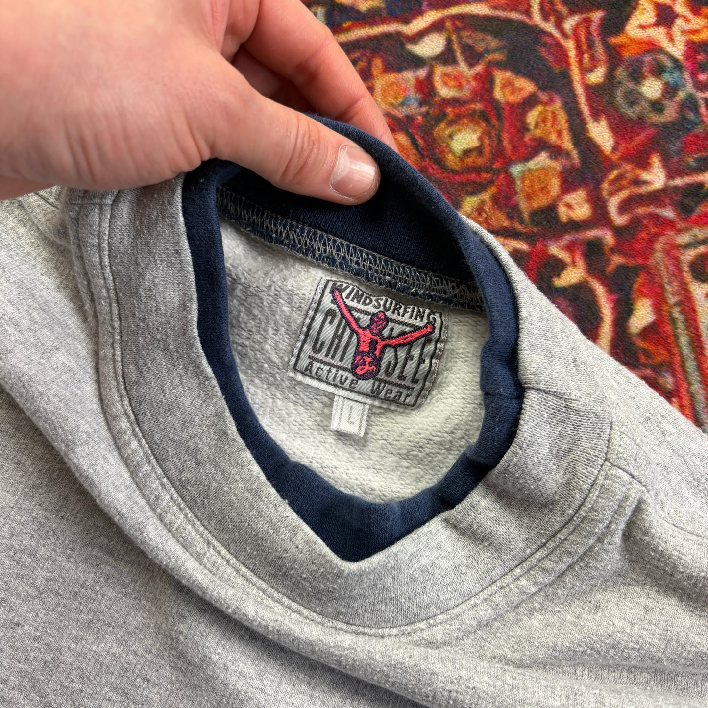 Vintage 90s Grey Running Athletics Embroidered Sweatshirt - M