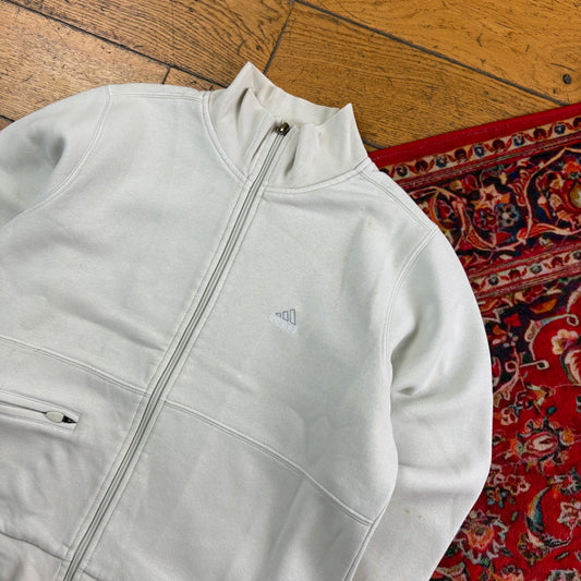 Vintage 90s Adidas Womens Cream Zip Embroidered Sweatshirt - Size 10