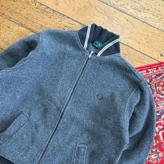 Vintage Fred Perry Varsity Style Grey Zip Jumper - M
