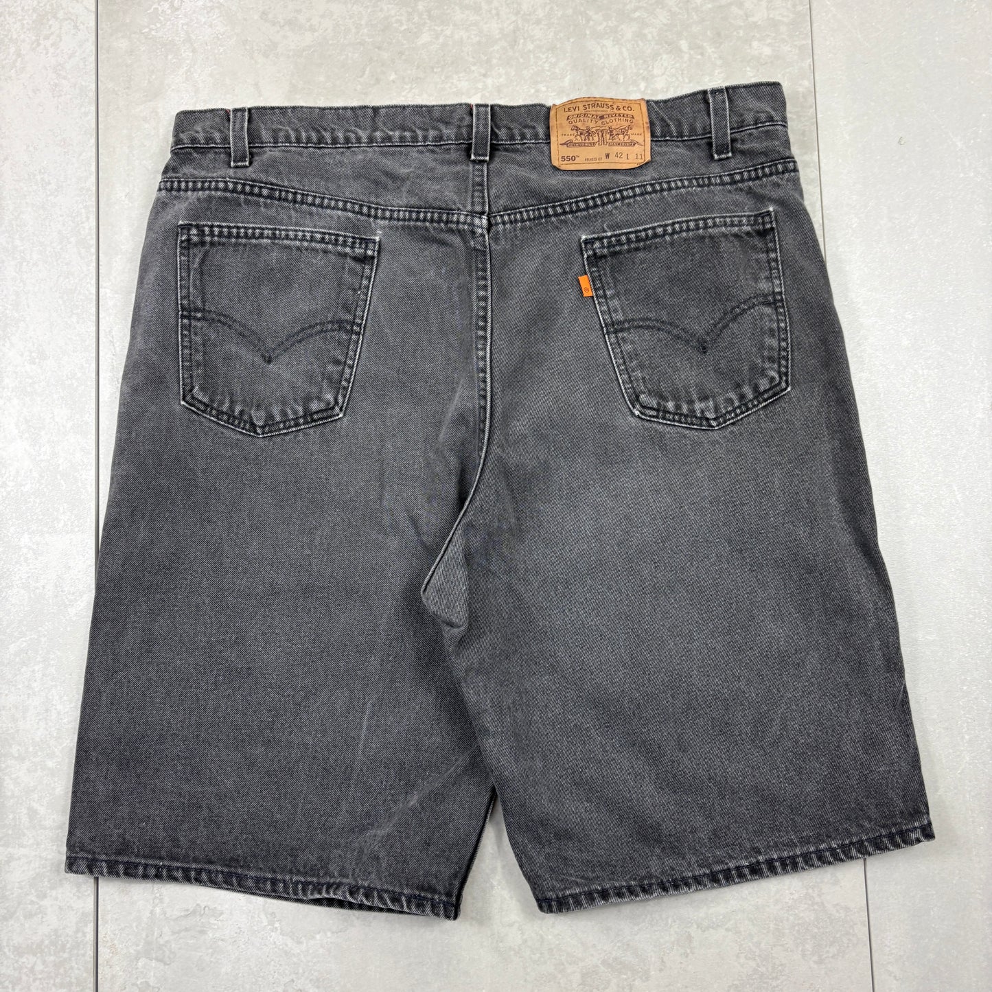 Vintage Levis 550 Black Orange Tab Baggy Denim Shorts - 40