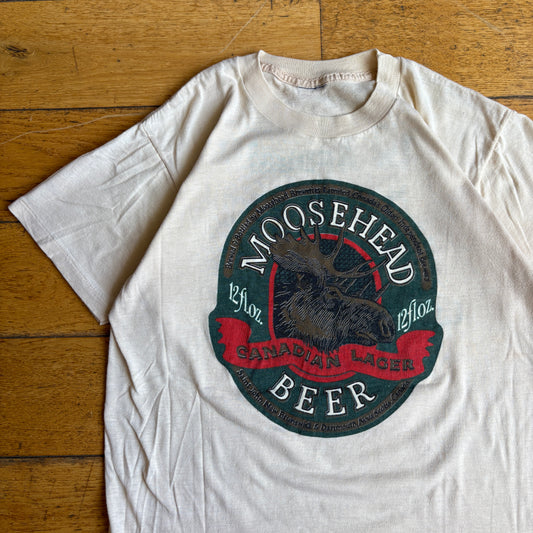 Vintage 90s Beer Single Stitch Cream White Graphic T-Shirt - XS