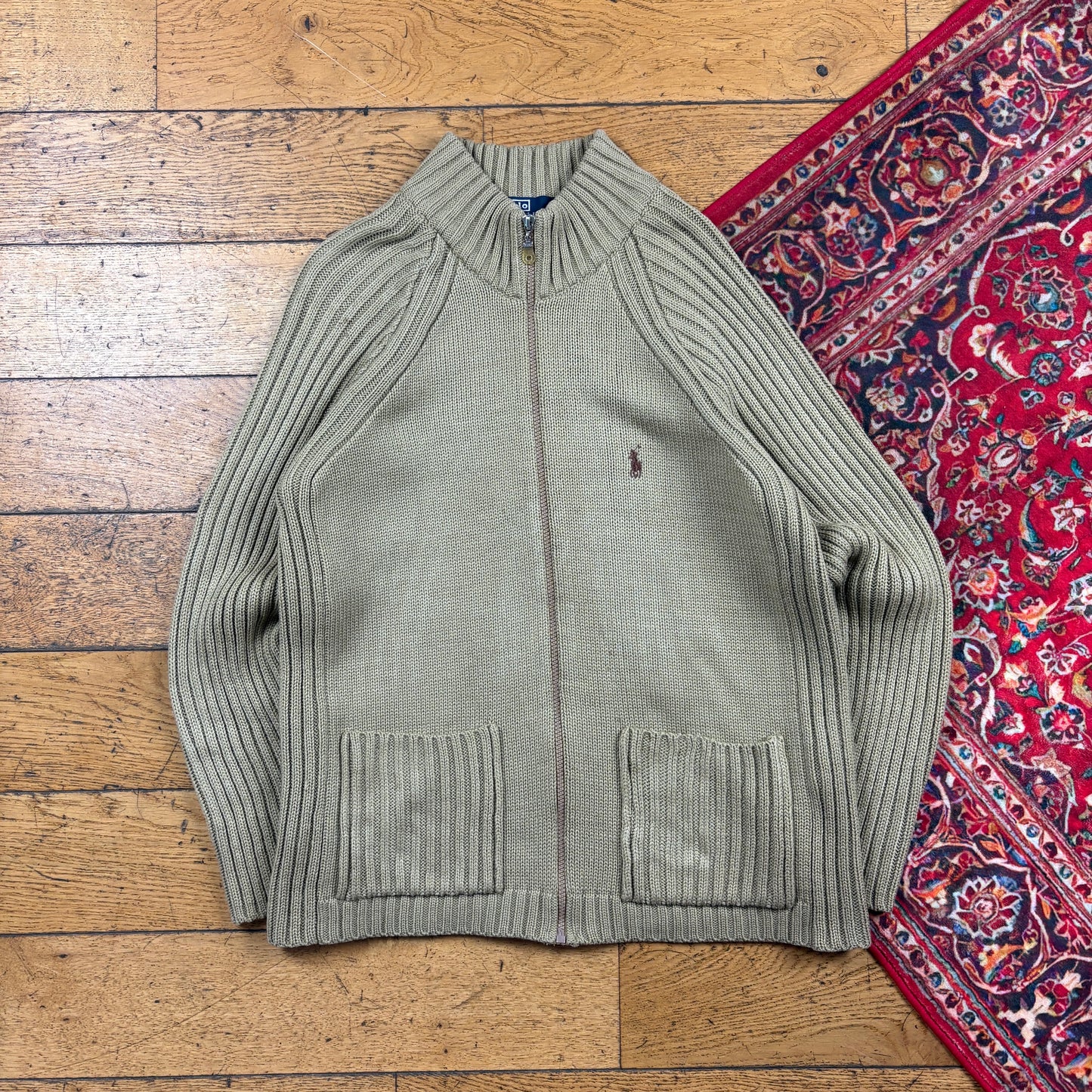 Vintage Ralph Lauren Brown Chunky Knit Zip Jumper - S