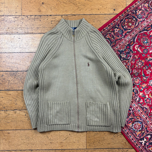 Vintage Ralph Lauren Brown Chunky Knit Zip Jumper - S