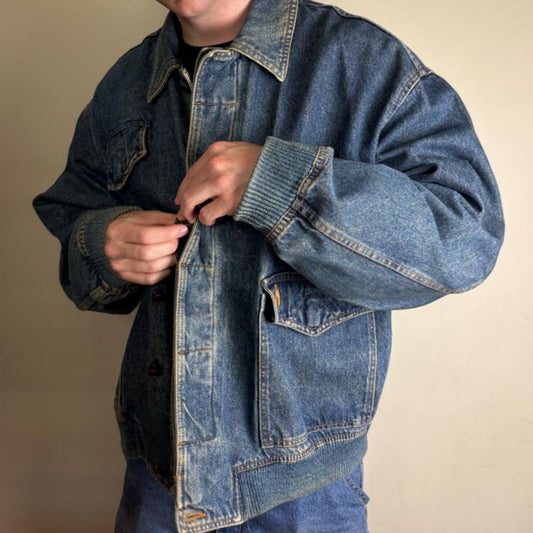 Vintage Trussardi Denim Blue Bomber Utility Jacket - XL