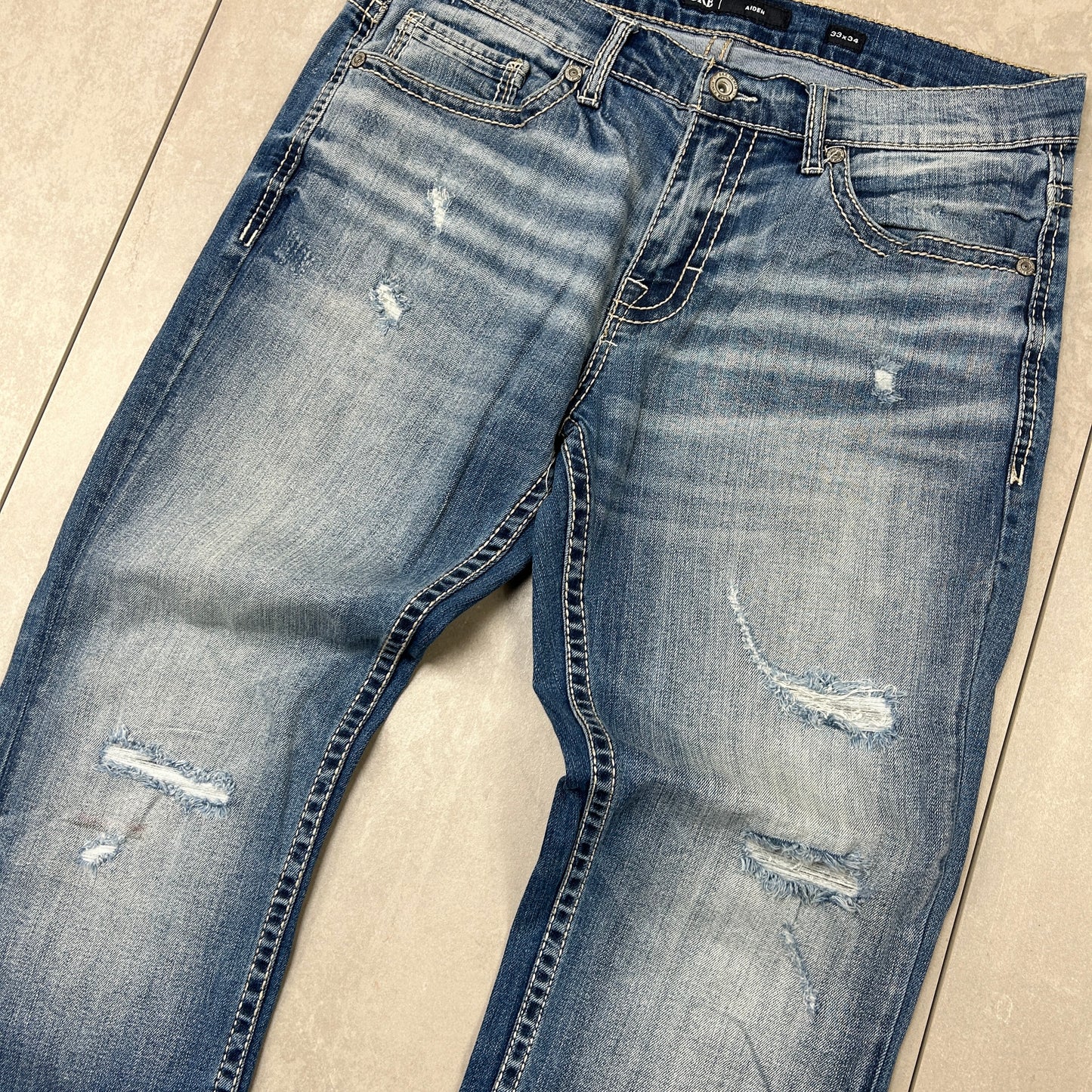 Vintage Embroidered Hip Hop Blue Straight Jeans - 35
