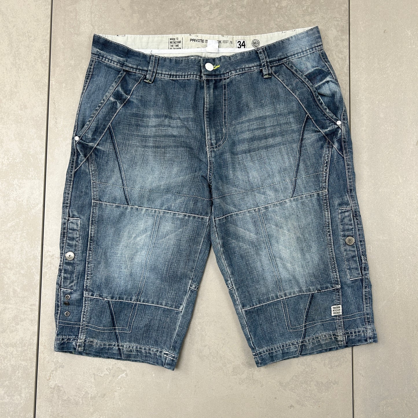 Vintage Embroidered Hip Hop Baggy Blue Shorts Jorts - 36