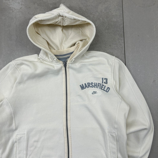Vintage 00s Nike Cream Zip Hoodie Embroidered Sweatshirt - L