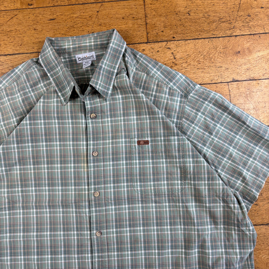 Vintage Carhartt Green Check Short Sleeve Workwear Shirt - 4XL