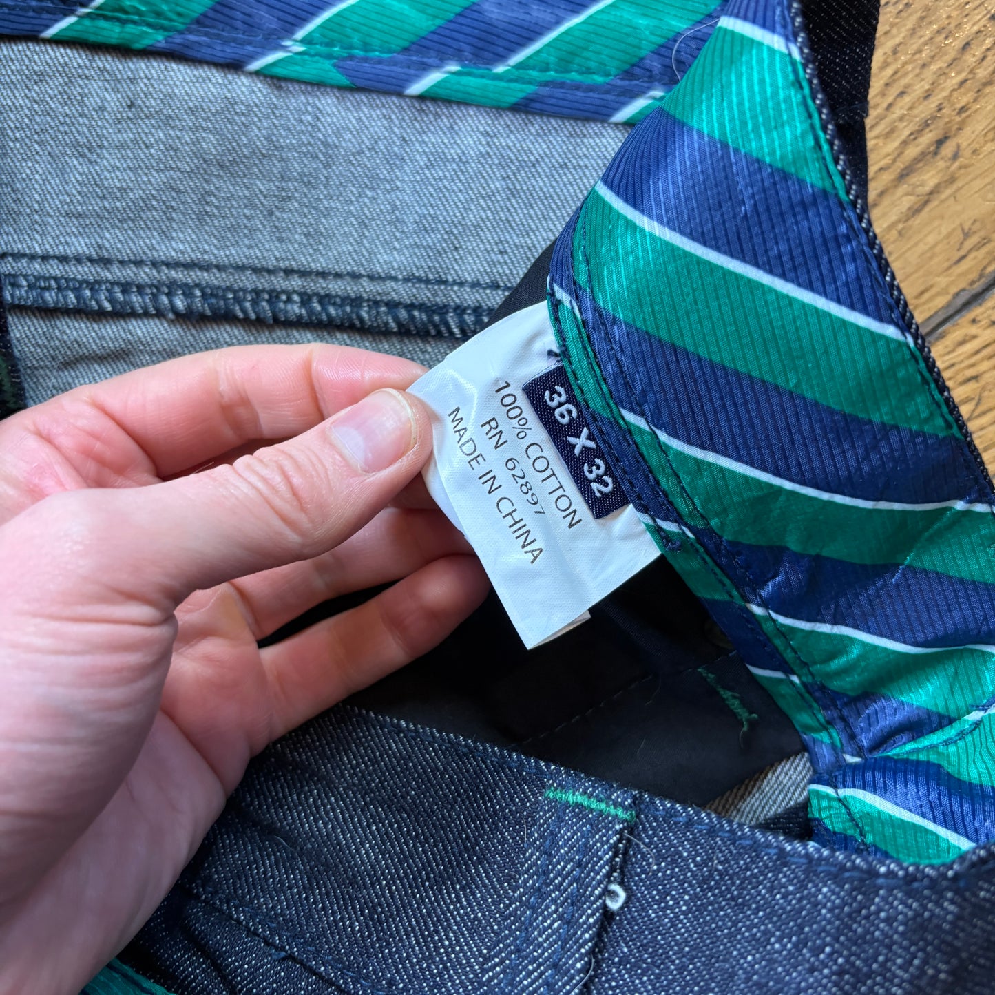 Vintage Raw Denim Blue Embroidered Y2K Hip Hop Baggy Jeans - 36