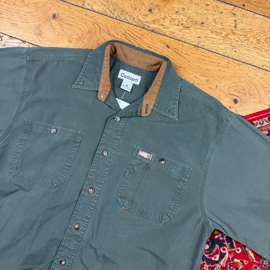 Vintage Carhartt Green Short Sleeve Workwear Shirt - M