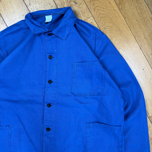 Vintage French Chore Workwear Jacket Blue Overcoat - XXL