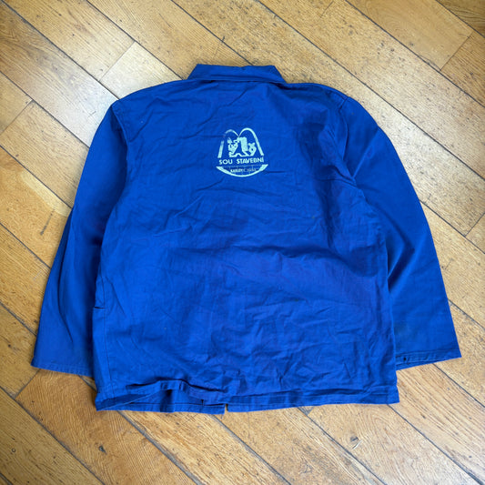 Vintage French Chore Workwear Jacket Blue Overcoat - L