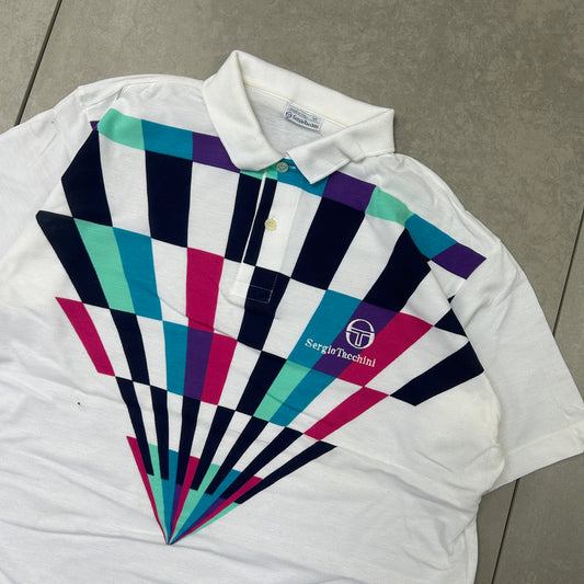Vintage Sergio Tacchini White Embroidered Polo Shirt - L