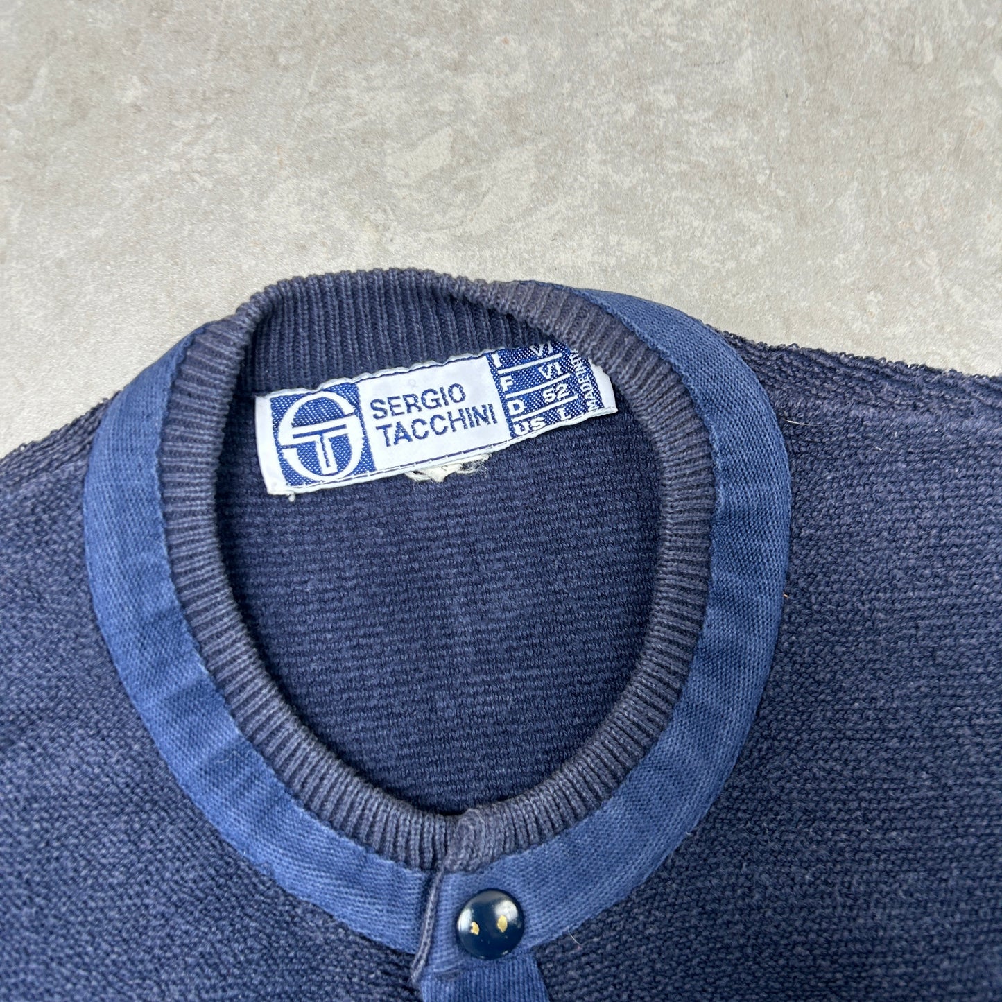 Vintage Sergio Tacchini Navy Embroiderd Cardigan Chunky Knit Jumper - M