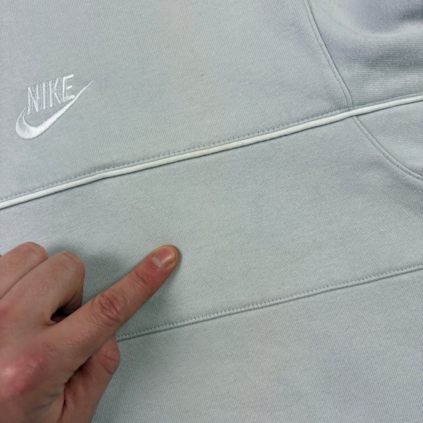 Vintage Nike Light Grey Blue Zip Embroidered Sweatshirt - XL