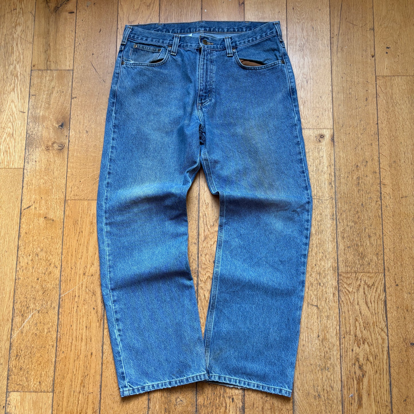 Vintage Carhartt Workwear Carpenter Baggy Blue Jeans Trousers - 36