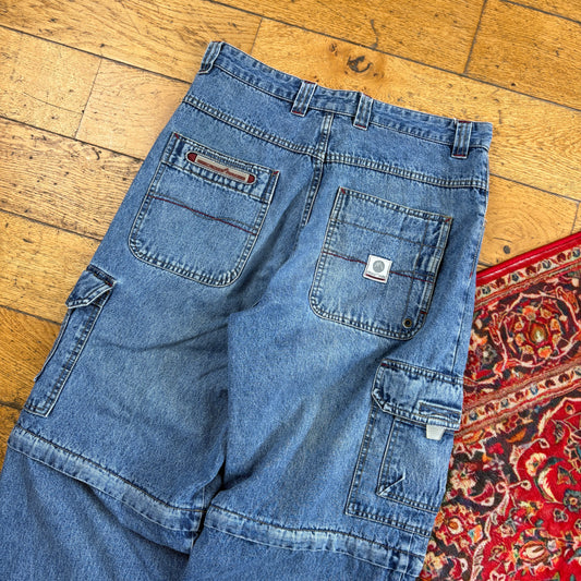 Vintage Crossfire Cargo Carpenter Blue Embroidered Y2K Hip Hop Baggy Jeans - 32