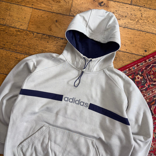 Vintage 90s Adidas Grey Embroidered Hoodie Sweatshirt - L