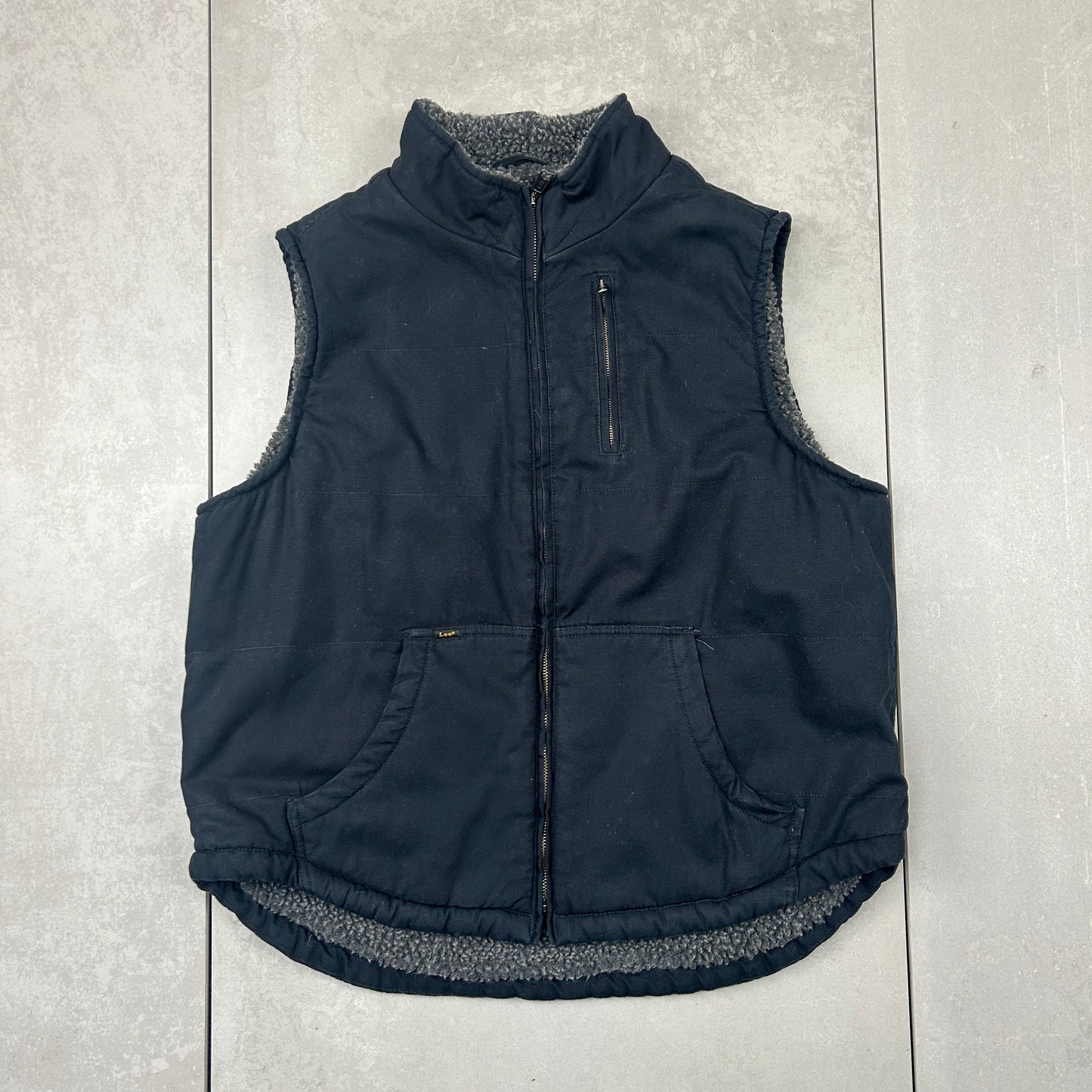 Vintage Lee Fleece Lined Workwear Black Gilet Vest - L