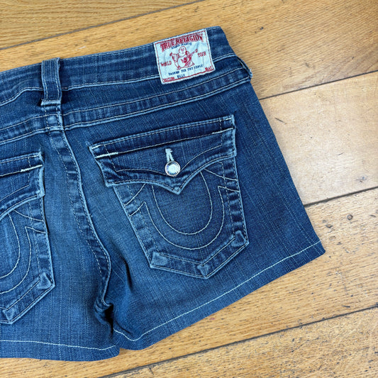 Vintage True Religion Blue Womens Micro Embroidered Y2K Shorts Jorts - Size 10