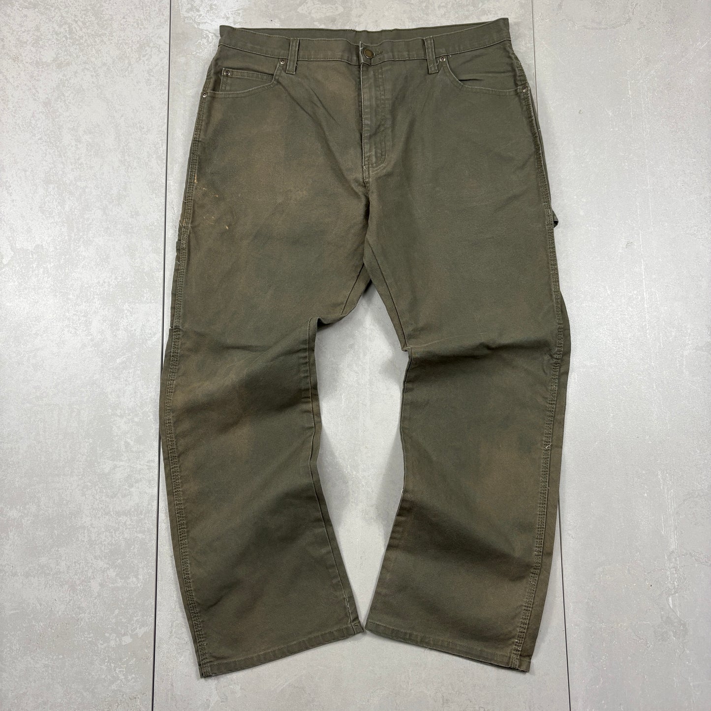 Vintage Dickies Workwear Carpenter Khaki Green Baggy Trousers - 38
