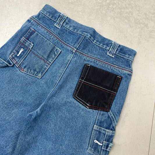 Vintage NY55 Embroidered Hip Hop Baggy Blue Shorts Jorts - 28