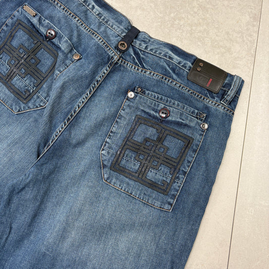 Vintage Coogi Embroidered Hip Hop Blue Baggy Shorts Jorts - 44