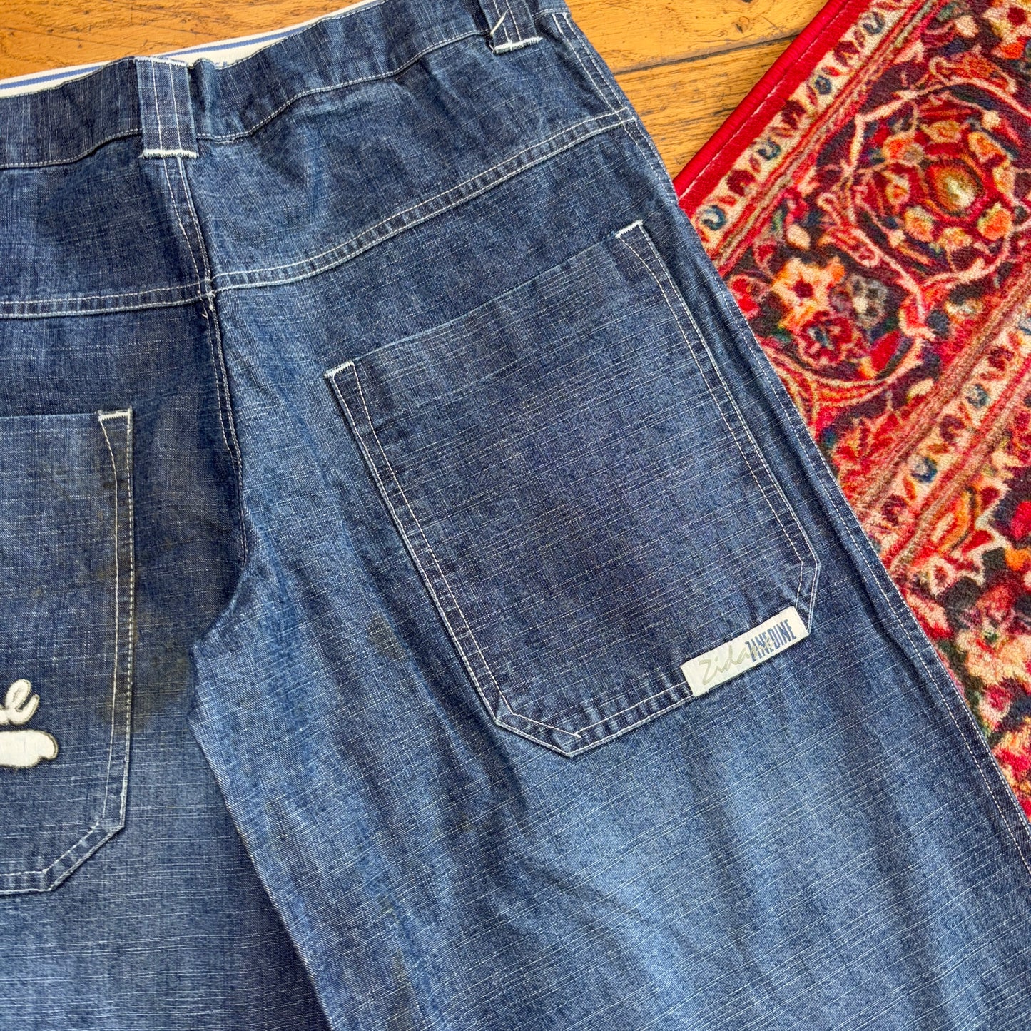 Vintage Zinedine Zidane Y2K Embroidered Hip Hop Blue Baggy Shorts Jorts - 28