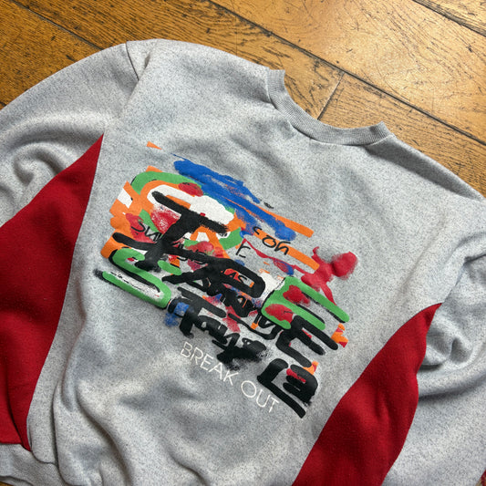 Vintage 90s Graphic Grey Boxy Cropped Sweatshirt - S