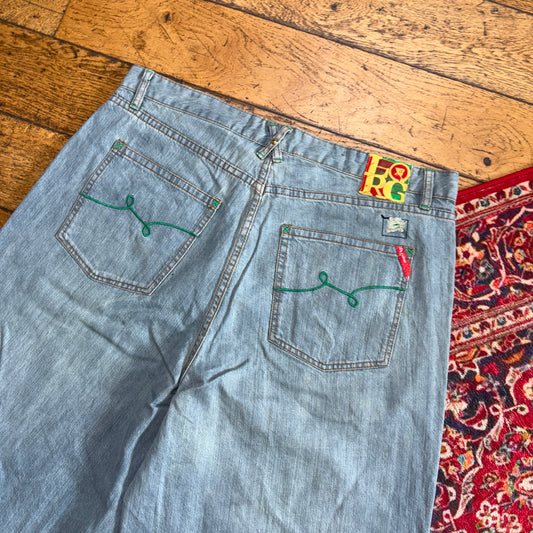 Vintage LRG Blue Embroidered Y2K Hip Hop Baggy Jeans Shorts Jorts - 38