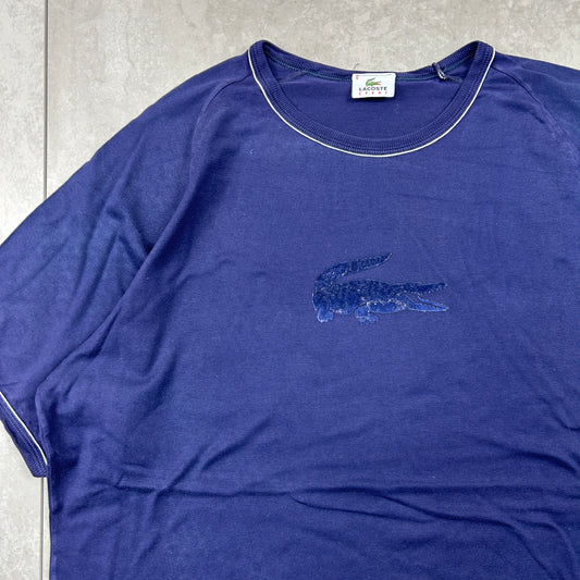 Vintage Lacoste Embroidered Navy Blue T-Shirt - XL