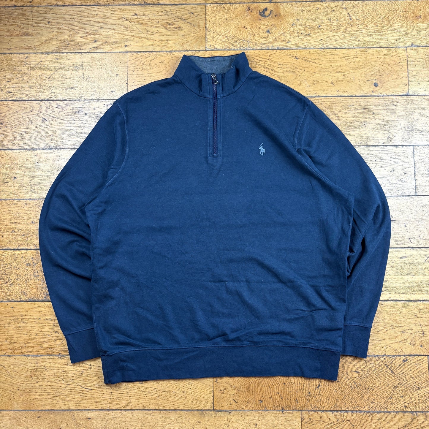 Vintage Ralph Lauren Navy Quarter Zip Embroidered Sweatshirt - XL