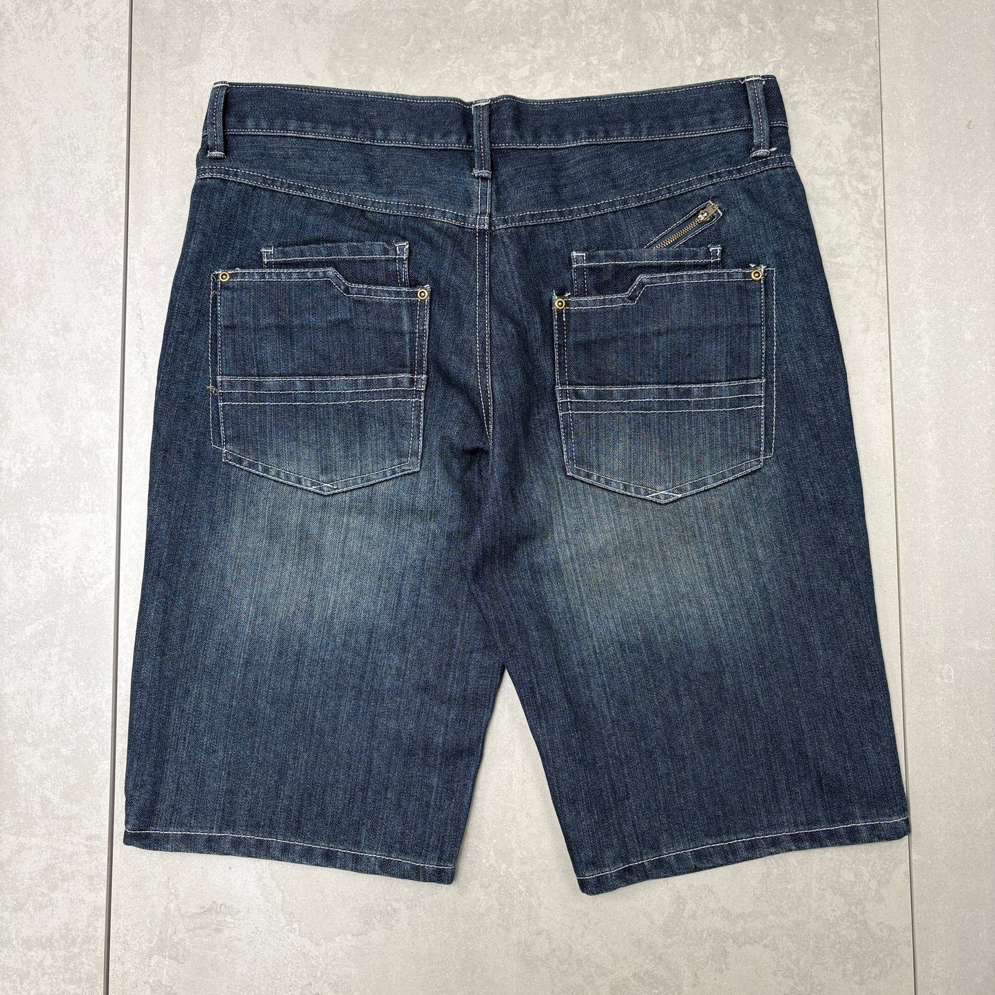 Vintage Embroidered Hip Hop Blue Baggy Shorts Jorts - 36