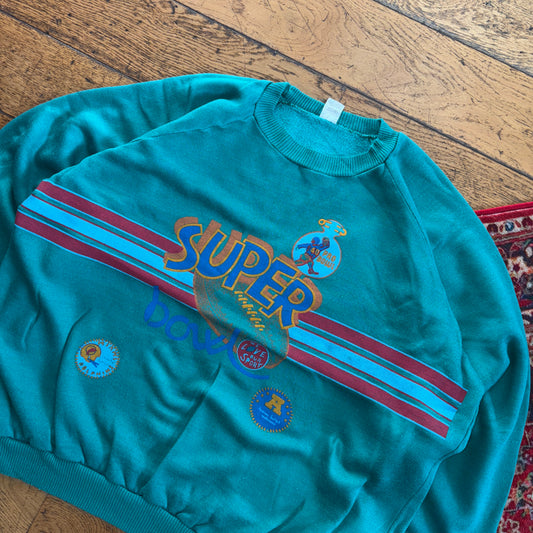 Vintage 90s Super Bowl Green Blue Graphic Sweatshirt - XL