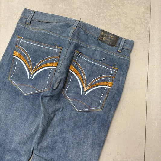 Vintage Embroidered Hip Hop Blue Straight Jeans - 35