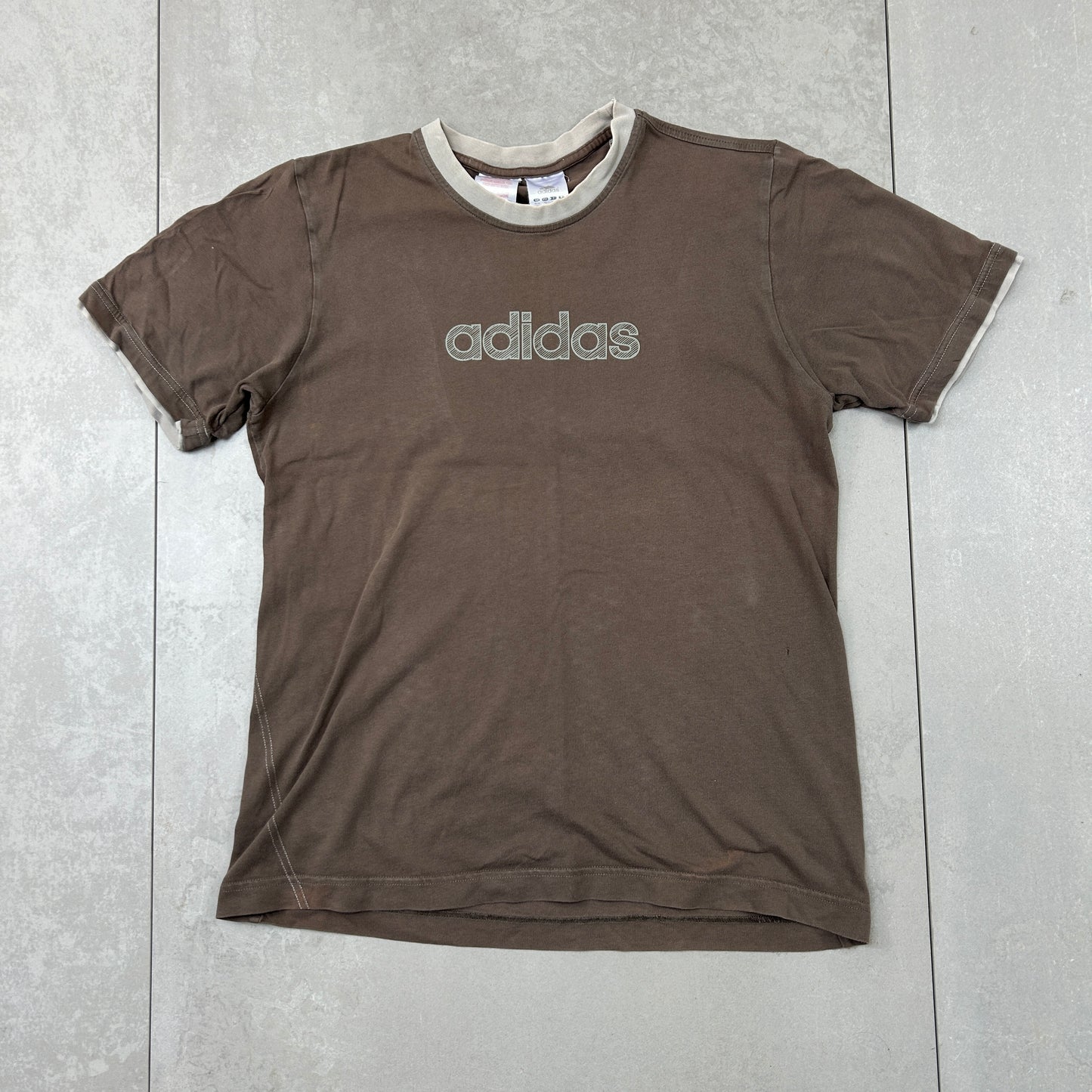 Vintage Adidas Spellout Brown T-Shirt - S