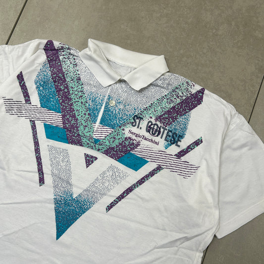 Vintage Sergio Tacchini White Embroidered Polo Shirt - XL