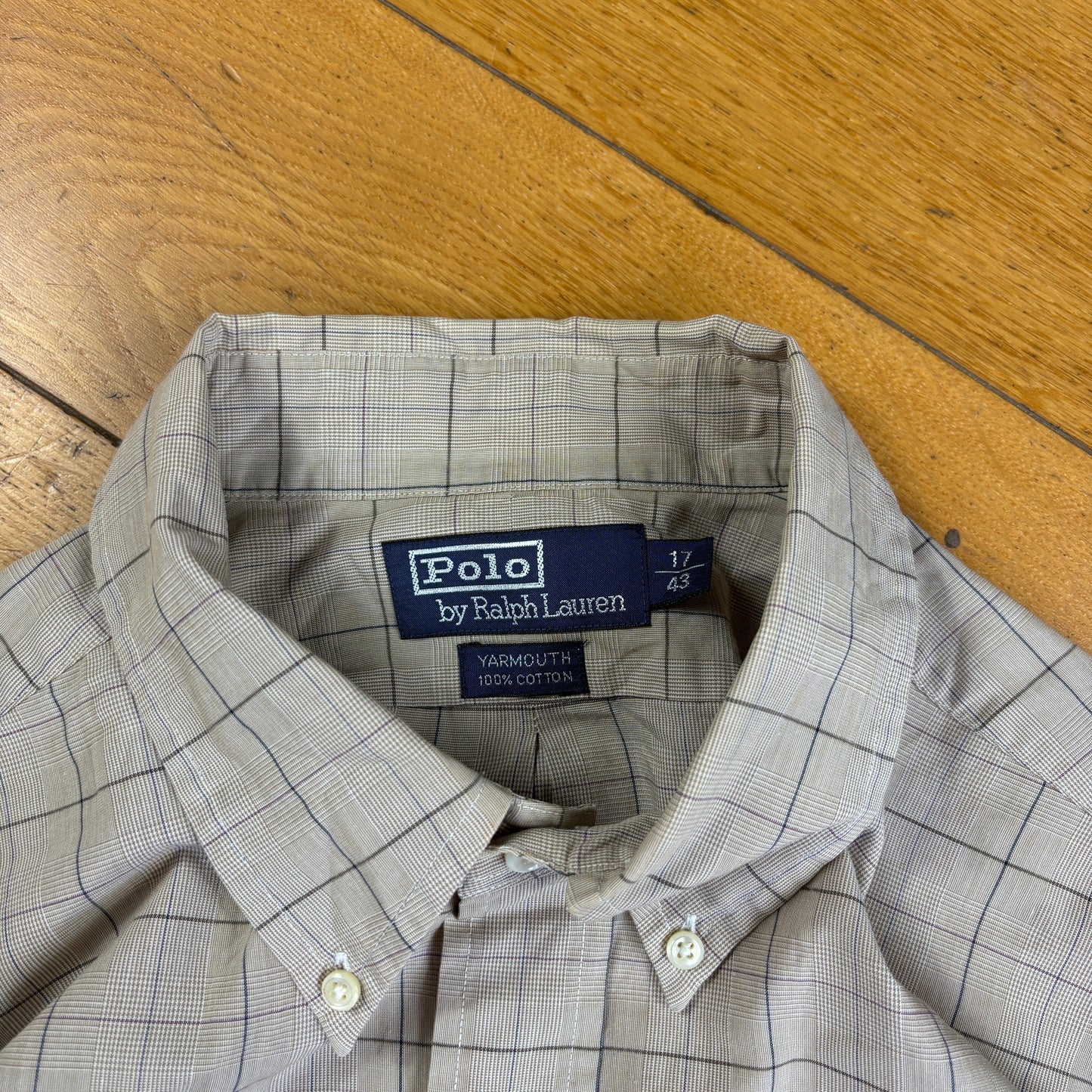 Vintage Ralph Lauren Cream Check Embroidered Shirt - XXL