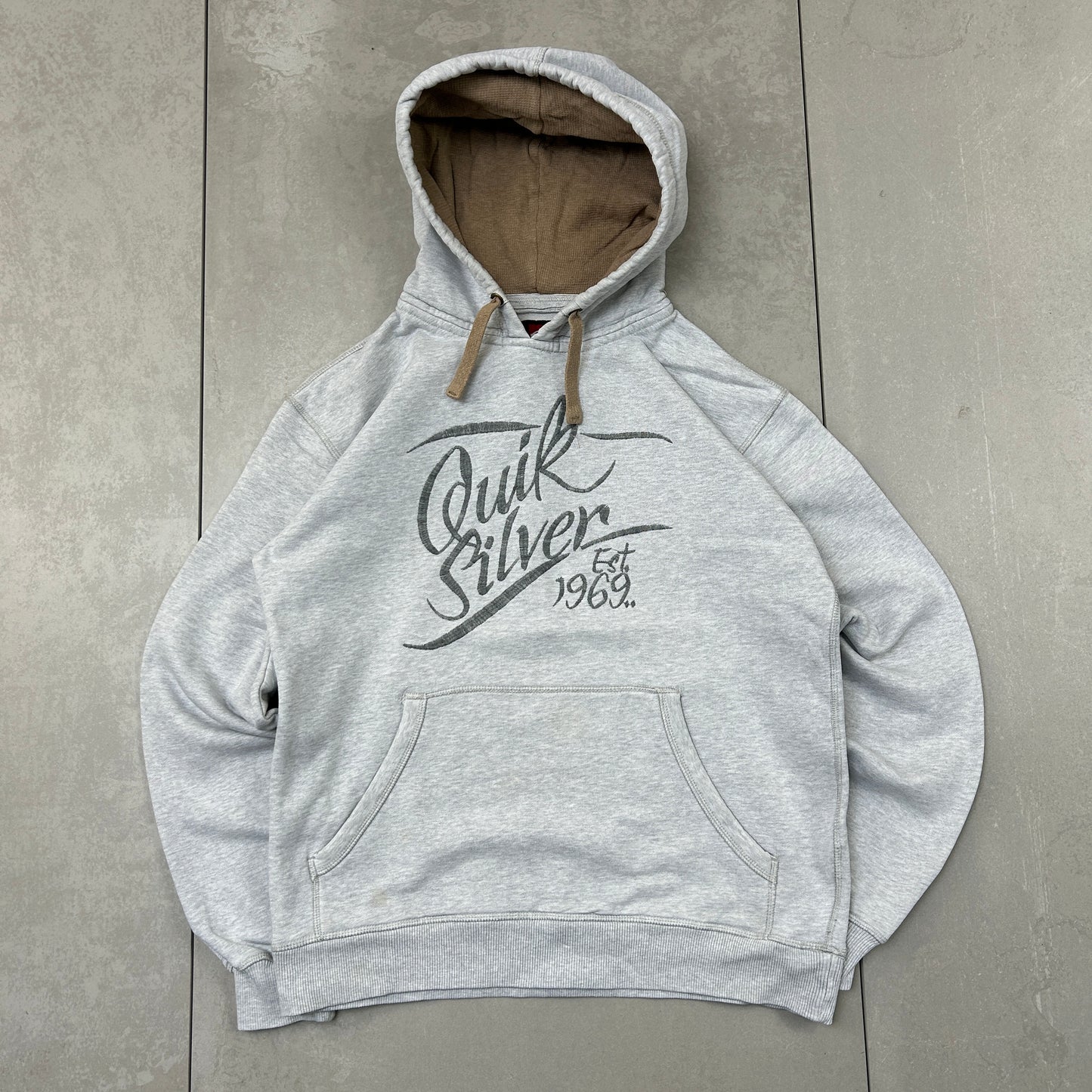 Vintage Quiksilver Embroidered Surfwear Grey Hoodie Sweatshirt - M