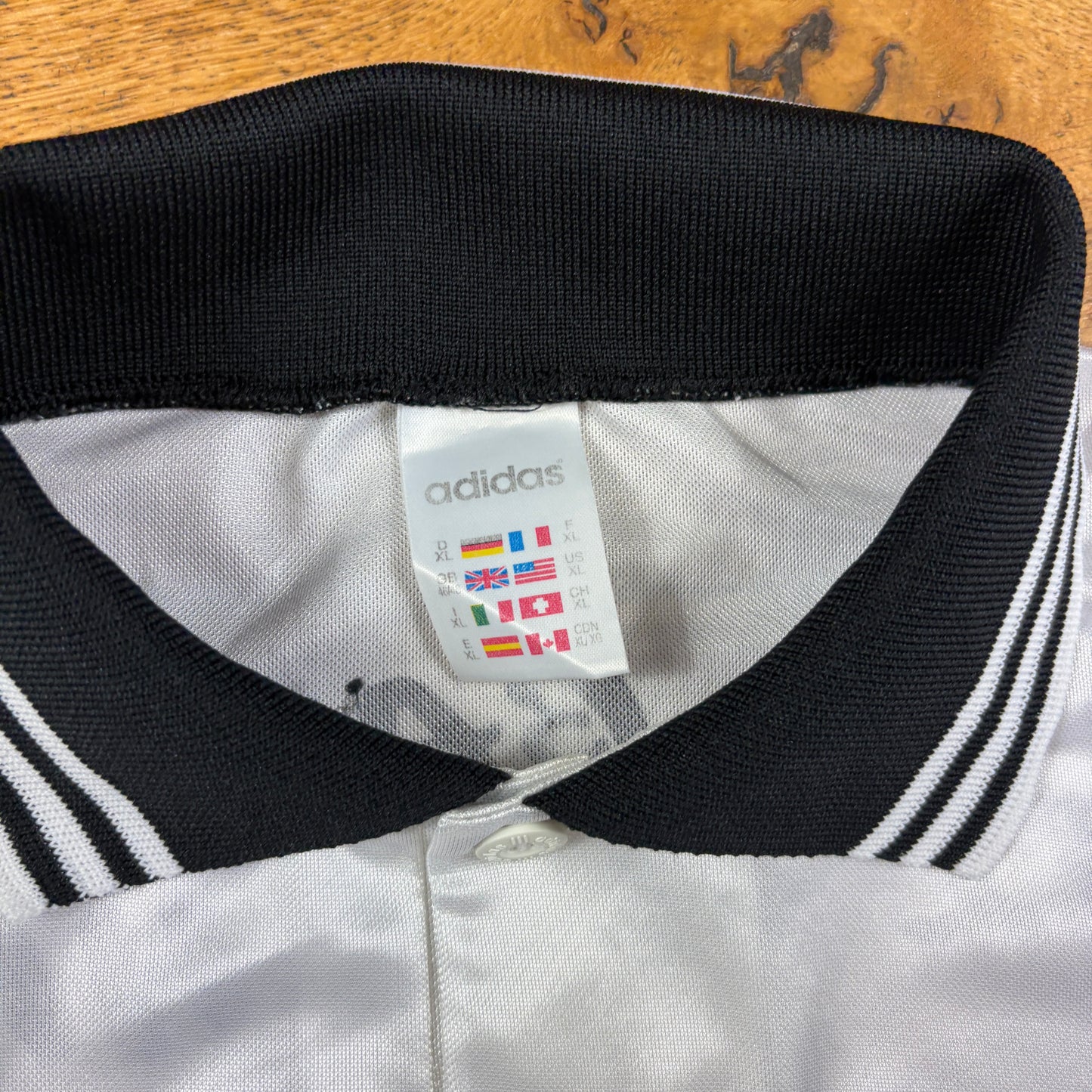 Vintage Adidas White Black Football Polo T-Shirt - XL
