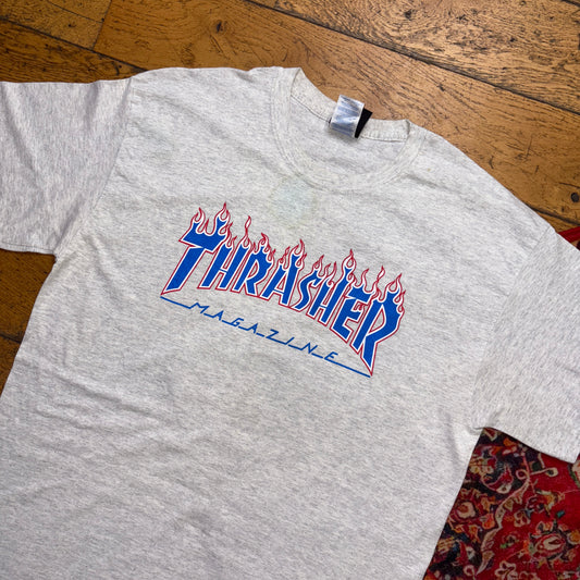 Vintage Thrasher Skate Grey Graphic T-Shirt - M