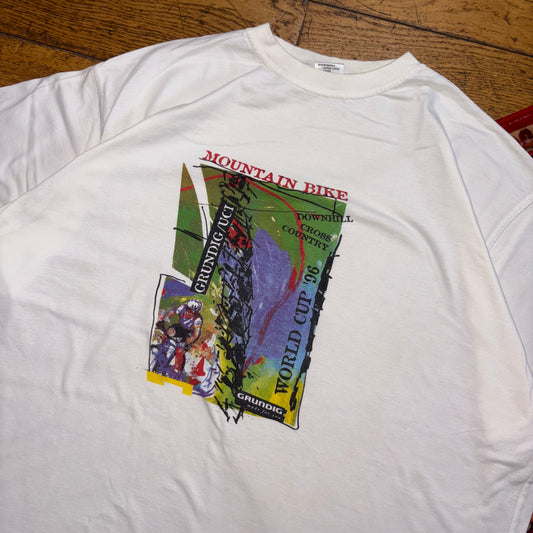 Vintage 1996 Mountain Bike Grundig White Single Stitch Graphic T-Shirt - L