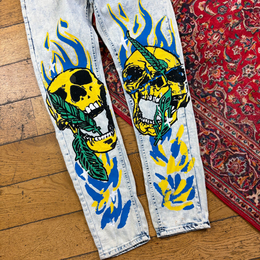 Vintage Bleached Blue Y2K Hip Hop Skinny Jeans - 34