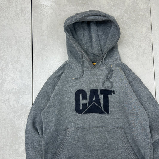 Vintage CAT Workwear Embroidered Grey Hoodie Sweatshirt - S