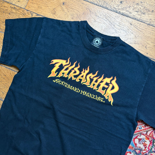Vintage Thrasher Skate Black Flames Graphic T-Shirt - S