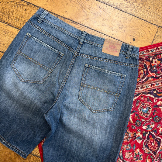 Vintage Embroidered Hip Hop Baggy Blue Shorts Jorts - 38