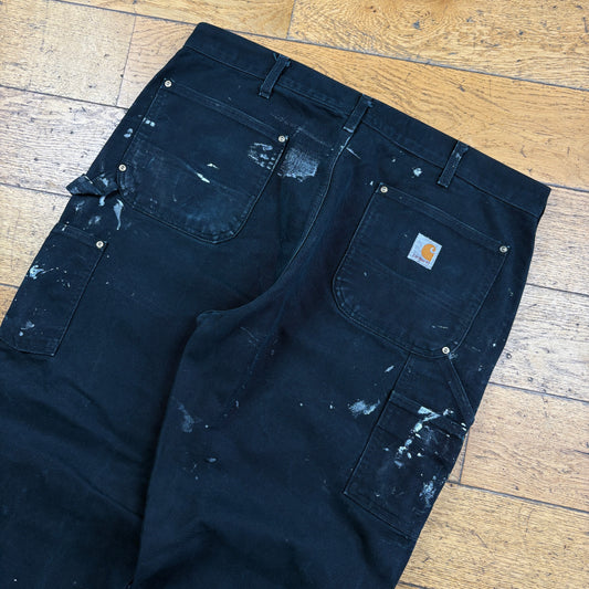 Vintage Carhartt Black Double Knee Workwear Carpenter Baggy Trousers - 38