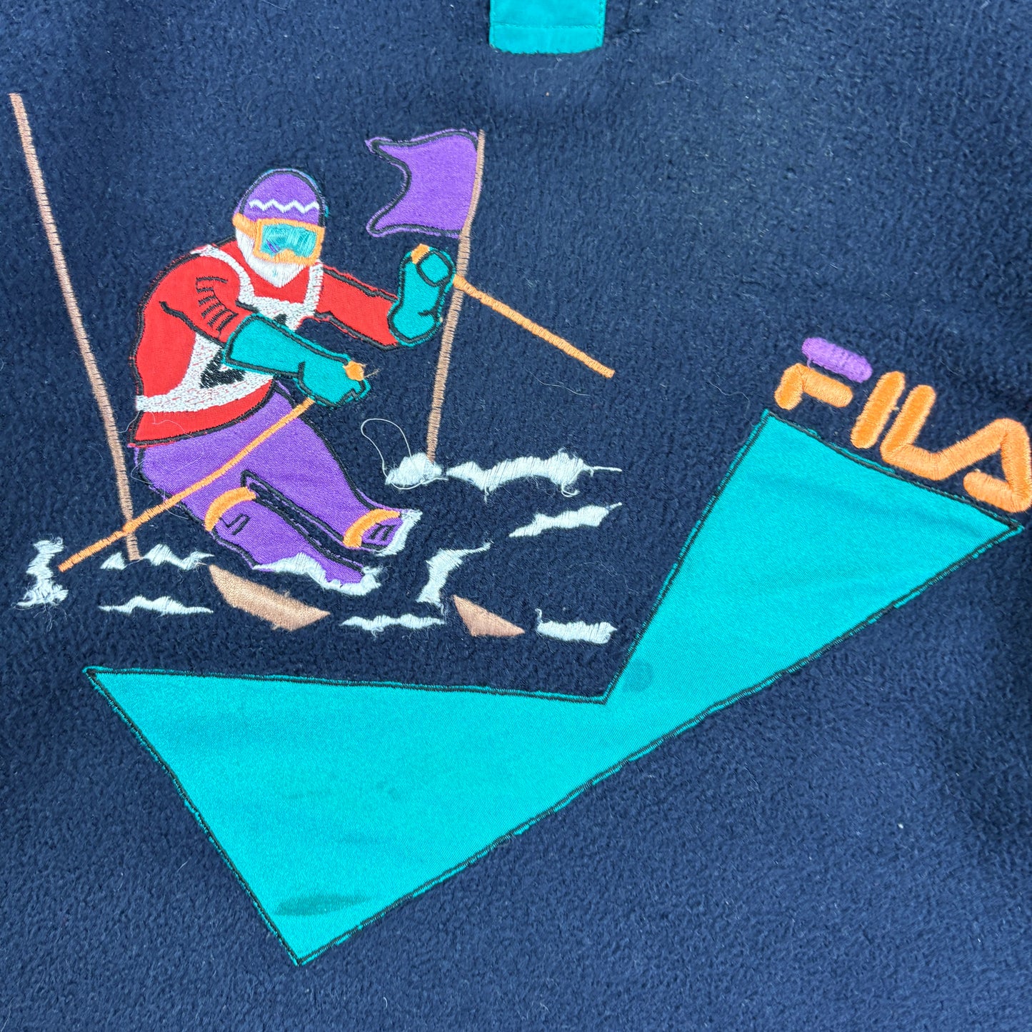 Vintage 90s Fila Skiing Navy Embroidered Fleece Sweatshirt - L